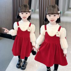 批发【金丝绒】2026套装秋冬过年连衣裙儿童宝宝小女孩公主红色拜年服