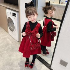 批发女童公主裙连衣裙<b class='q'>秋</b>冬款2026女孩裙子红色儿童冬季加绒背心裙套装