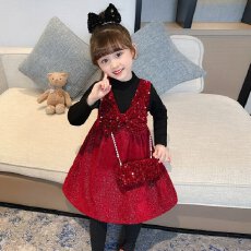 批发女童拜年服<b class='q'>秋</b>冬2026新款儿童背带裙套装洋气新年装红色加绒公主裙