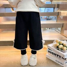 批发【欧棉绒+复合贝贝绒】女宝假两件兔子加绒裤2026冬新款休闲长裤