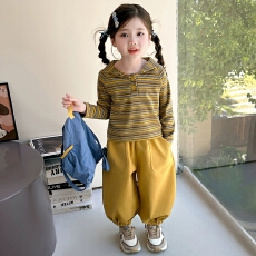 批发女童春秋款套装2026新款洋气时髦儿童黄条女宝宝秋季早秋装巨好看