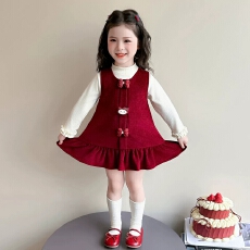 批发<b class='q'>女</b><b class='q'>童</b>秋冬背心连衣<b class='q'>裙</b>套装2026新款洋气女孩加绒长袖两件套外出衣服
