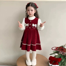 批发<b class='q'>女童</b>连<b class='q'>衣裙</b>冬季2026新款儿童加厚新年衣服宝宝<b class='q'>背心裙</b>子套装拜年服
