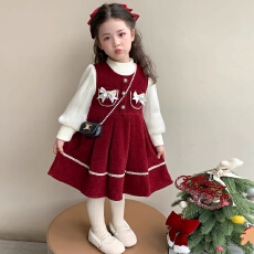 批发<b class='q'>女童</b>连<b class='q'>衣裙</b>蝴蝶儿童秋冬季拜年服过年衣服新年红色女宝宝裙子冬装