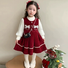 批发<b class='q'>女童</b>秋<b class='q'>冬</b>连衣裙2026新款新年衣服战袍冬装儿童加绒女孩过年拜年服