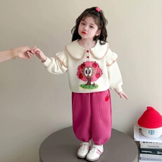 批发女童套装2026秋季新款<b class='q'>儿童</b>超萌娃娃领苹果树卫衣宝宝可爱束脚卫<b class='q'>裤</b>