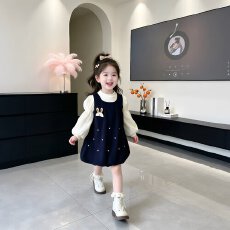 批发女童连衣裙秋冬加绒2026儿童洋气珍珠兔耳朵女宝秋装套裙两件套潮