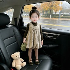 批发女童连衣裙秋冬2026新款女宝宝碎花背心裙蝴蝶结花苞裙森系呢子裙