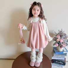 批发冬季新款时髦2026女童加绒加厚韩版保暖套装女宝宝冬装外穿连衣裙