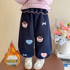 批发女童卫裤子秋冬季2026新款儿童一体绒卜卜宝宝加绒外穿加厚运动裤