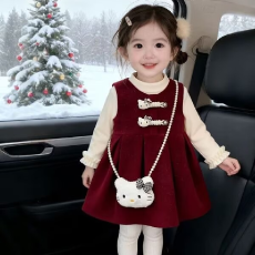 批发女童连衣裙冬季2026新款洋气时髦儿童加绒过年公主裙女孩套装裙子