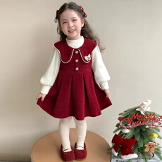批发<b class='q'>女童</b>连<b class='q'>衣裙</b>冬季2026儿童加厚新年衣服宝宝背心<b class='q'>裙</b>子加绒套装拜年服
