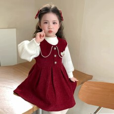 批发<b class='q'>女童</b>加<b class='q'>绒</b>连衣<b class='q'>裙</b>2026秋冬新款儿童珍珠装饰公主<b class='q'>裙</b>时髦生日礼服<b class='q'>裙</b>
