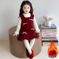 批发女童红色<b class='q'>连衣裙</b>秋冬季2026新款女宝宝洋气加绒<b class='q'>公主</b>裙儿童冬装裙子