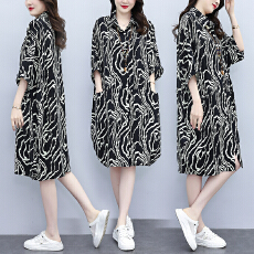 批发2026夏季新款韩版胖MM大码POLO领遮肉衬衫连衣裙中长款休闲宽松型