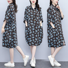 批发2026夏季新款韩版胖MM大码POLO领遮肉衬衫连衣裙中长款休闲宽松型