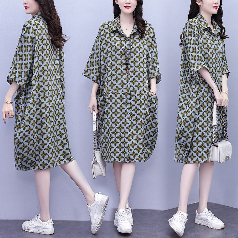 RY4351# 2026夏季新款韩版胖MM大码POLO领遮肉衬衫连衣裙中长...