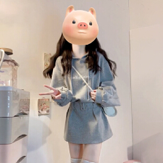 批发2025新款小个子韩系学院风<b class='q'>连衣裙</b>子女秋冬季慵懒风内搭连帽卫衣裙