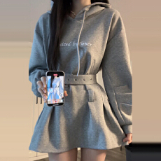 批发2025新款小个子韩系学院风<b class='q'>连衣裙</b>子女秋冬季慵懒风内搭连帽卫衣裙