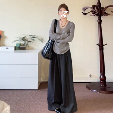 批发慵懒风黑色宽松阔腿西装裤子女春秋季2025年新款小个子休闲<b class='q'>长</b><b class='q'>裙裤</b>