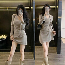 批发冬季长袖针织内搭<b class='q'>连衣裙</b>子女早秋2025新款法式巨好看修身包臀短裙