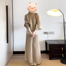 批发韩系高领毛衣蕾丝<b class='q'>连衣裙</b>套装女2025年新款秋冬季长裙穿搭配一整套