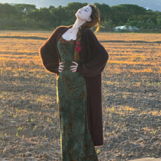 批发新中式禅意<b class='q'>吊带</b>连衣裙子女2025年新款巨好看秋季穿搭两件套装<b class='q'>长裙</b>