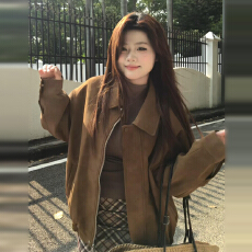 批发美式复古棕色夹克<b class='q'>外套女</b>秋冬2025新款早秋韩系穿搭小个子<b class='q'>短</b>款上衣