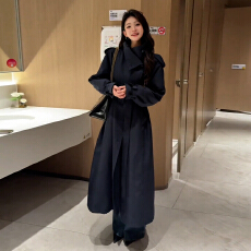 批发韩系中长款立领夹棉风衣外套女2025新款秋<b class='q'>冬</b>季高级感收腰大衣加厚