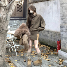 批发圣诞穿搭红色高领毛衣连衣裙子女秋冬季2025新款法式内搭套装<b class='q'>短裙</b>