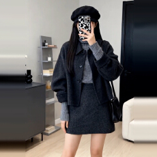 批发2025新款黑色连衣裙子女秋冬季小个子韩系一整套深冬穿搭<b class='q'>短裙</b>套装