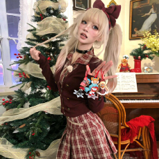 批发巨好看复古格子连衣裙套装女秋冬miu系学院风假两件穿搭一整套装