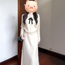 批发韩系小香风白色针织连衣裙子女秋冬季圣诞节穿搭巨好看冬装一整套