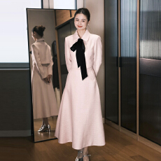 批发2025新款法式气质温柔风粉色西装套装<b class='q'>连衣裙</b>子女秋冬收腰显瘦长裙