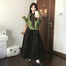 批发绿色长袖针织衫毛衣半身<b class='q'>连衣裙</b>子套装女2025秋冬季新款巨好看长裙