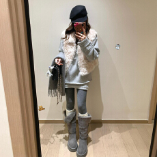 批发2025<b class='q'>冬</b>装搭配一整套韩系百搭毛绒绒马甲斜肩针织衫高腰短裙三件套