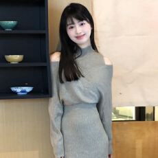 批发法式灰色针织连衣裙子女秋冬季2025新款巨好看的修身显瘦包臀长裙