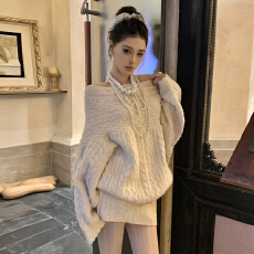 批发秋冬季2025新款巨好看气质短裙法式圣诞<b class='q'>白色</b>一字肩针织连衣<b class='q'>裙子</b>女