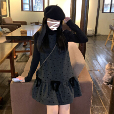 批发黑色波点针织连衣裙子女秋冬季2025新款小个子香风背心蓬蓬裙<b class='q'>套装</b>