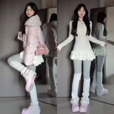 批发韩系巨好看灰色波点长袖<b class='q'>连衣裙</b>子女秋冬季2026年新款气质内搭短裙