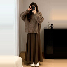 批发韩系设计感毛衣<b class='q'>连衣裙</b>子女秋冬新款高级感巨好看针织半身裙<b class='q'>两件套</b>