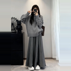 批发韩系设计感毛衣<b class='q'>连衣裙</b>子女秋冬新款高级感巨好看针织半身裙<b class='q'>两件套</b>