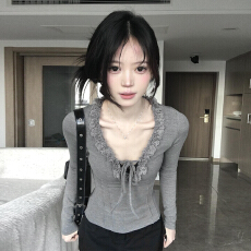 批发高级感超好看红色<b class='q'>打底衫</b>女内搭可外穿2026新款漂亮v领<b class='q'>长袖</b>t恤上衣