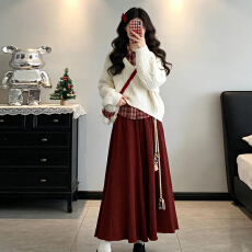 新年战袍红色针织毛衣连衣裙子女冬季2026新款法式巨好看一整套装