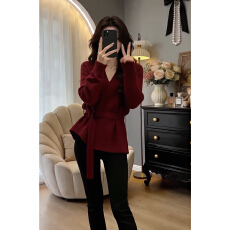 批发法式新年红色v领<b class='q'>毛衣</b><b class='q'>女</b>秋冬季2026新款高级感内搭打底衫针织上衣