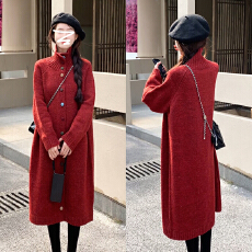 批发今年流行漂亮慵懒高级感<b class='q'>毛衣</b>外套<b class='q'>女</b>款冬季圣诞红色针织中长款<b class='q'>开衫</b>