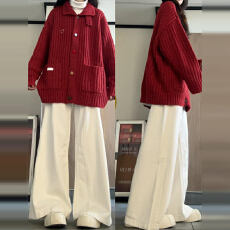 批发圣诞复古红色加厚毛衣外套女秋冬季2025新款慵懒风高级感宽松开衫