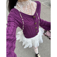 批发法式紫色毛衣女<b class='q'>秋</b>冬季内搭打底衫2026新款慵懒高级感修身针织上衣