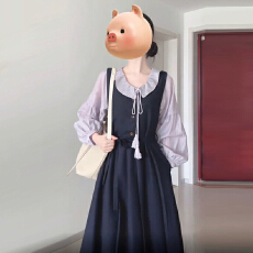 批发紫色法式衬衫叠穿背带连衣裙子女秋季2025新款高级感穿搭长裙套装