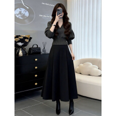 批发韩系巨好看穿搭一整套2026新款灰色毛衣连衣裙女秋<b class='q'>冬</b>长裙两件套装